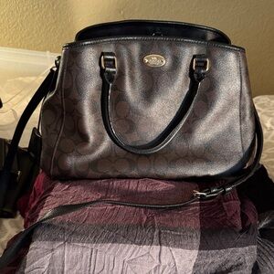 Coach Dark Brown and Black Signature Satchel